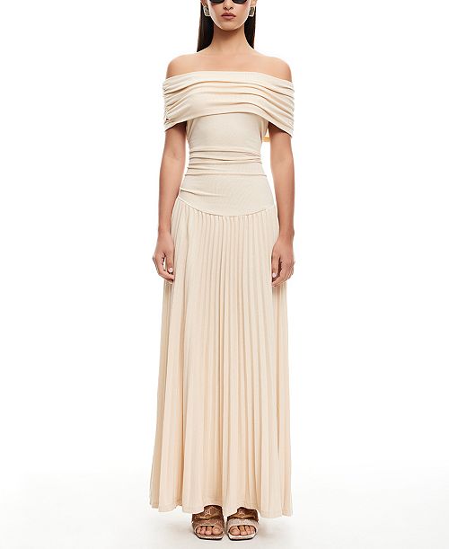 alfani Lioness Women's Field Of Dreams Off-The-Shoulder Maxi Dress Women's Fashion Shoes & Accessories