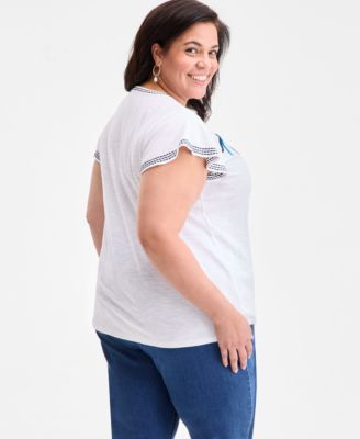 Plus Size Printed Flutter-Sleeve Top, Exclusively at Macy's 