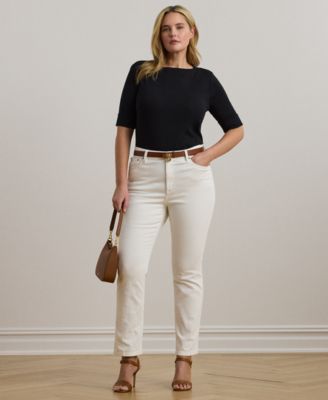 Plus Size Cotton-Blend Boatneck Top