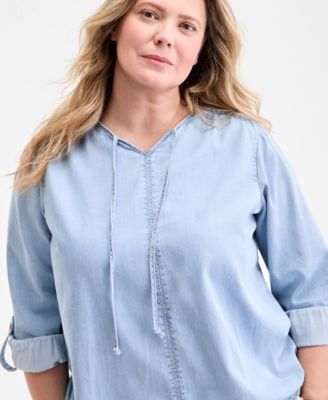 Plus Size Denim Popover Top, Exclusively at Macy's