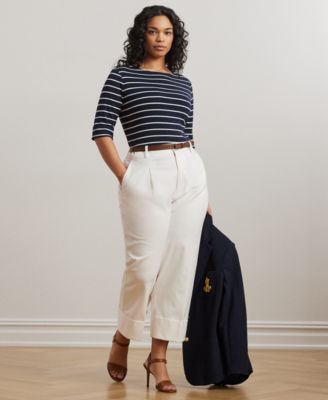 Plus Size Striped Cotton Boatneck T-Shirt 