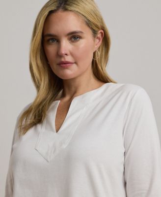 Lauren Ralph Lauren Women's Stretch Cotton Boatneck Top Blue