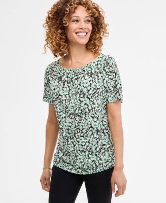売れ筋商品|||ジェイエムコレクション カットソー トップス レディース Women's Printed Pleat Neck Short-Sleeve Top, Exclusively at Macy's Pesto Combo JM Collection Women's Printed Scoop-Neck Short Sleeve Top