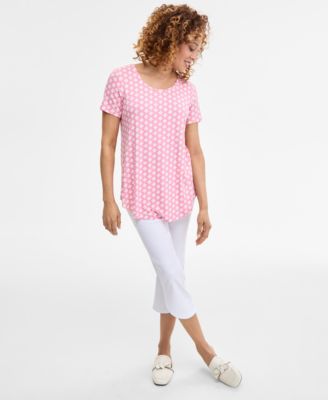売れ筋商品|||ジェイエムコレクション カットソー トップス レディース Women's Floral Printed Scoop-Neck Short Sleeve Top, Exclusively at Macy's Garden White Combo JM Collection Women's Printed Scoop-Neck Short Sleeve Top