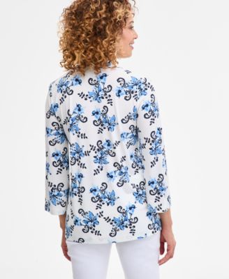 売れ筋商品|||ジェイエムコレクション カットソー トップス レディース Petite Floral-Print Johnny-Collar Tunic, Exclusively at Macy's Pale Pink Combo JM Collection Petite Floral-Print Johnny-Collar Tunic