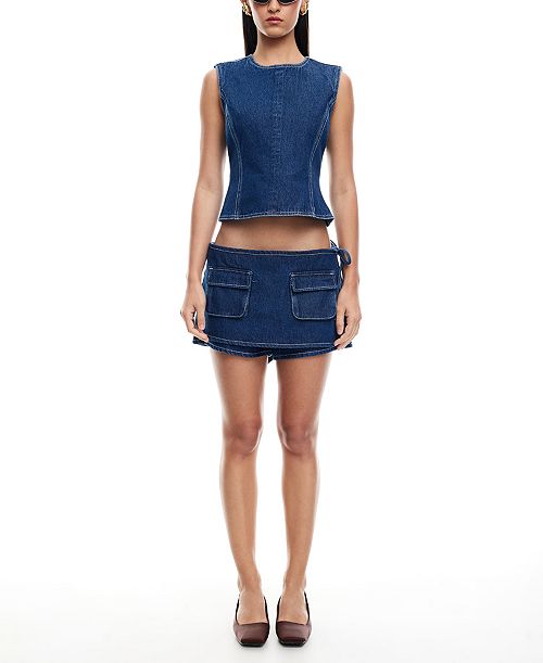 alfani Lioness Women's Countryside Denim Crop Top Women's Fashion Shoes & Accessories