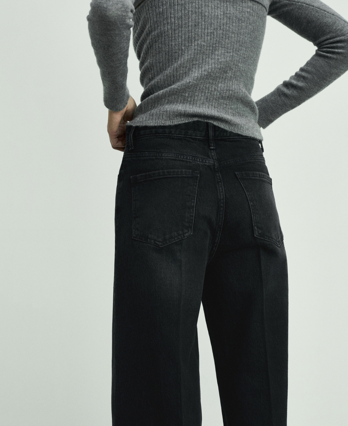 Shop Mango Women's High-waist Wide Leg Jeans In Black Denim