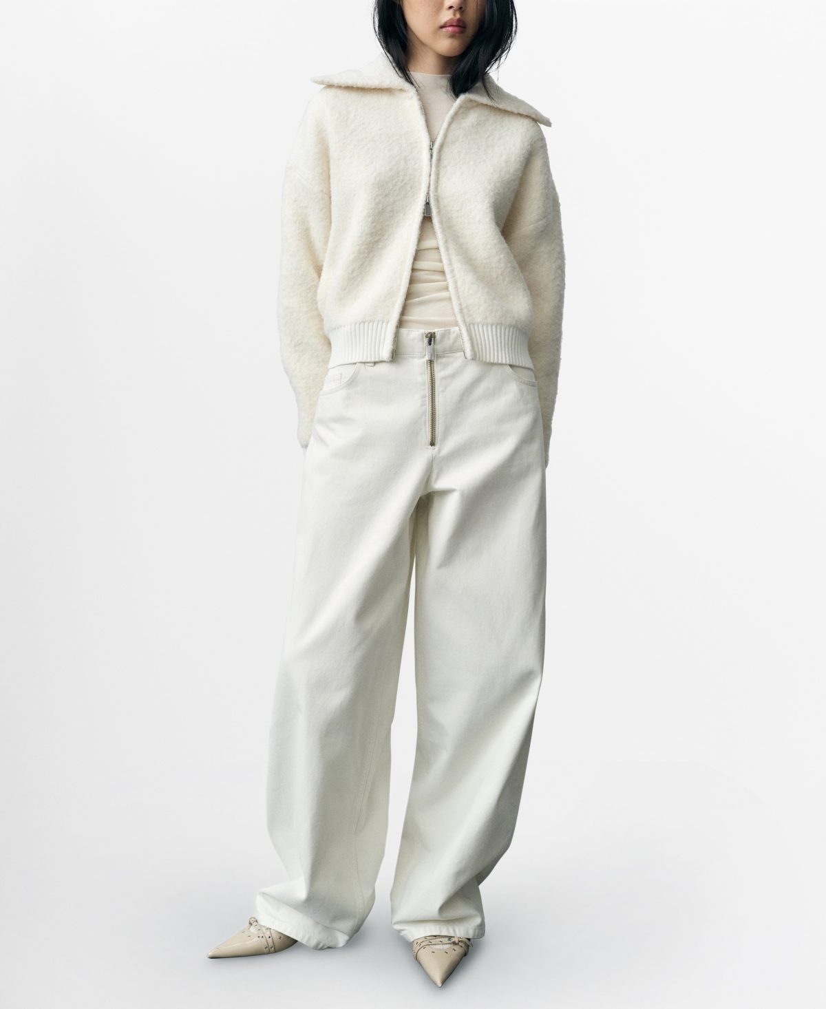 Women's Zipper Wide Leg Jeans - Light, Pastel Gray