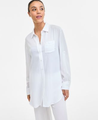 Women's Gauze Collared Button-Front Beach Shirt