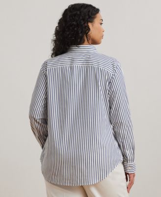 Plus Size Stripe Roll Tab Button-Down Shirt