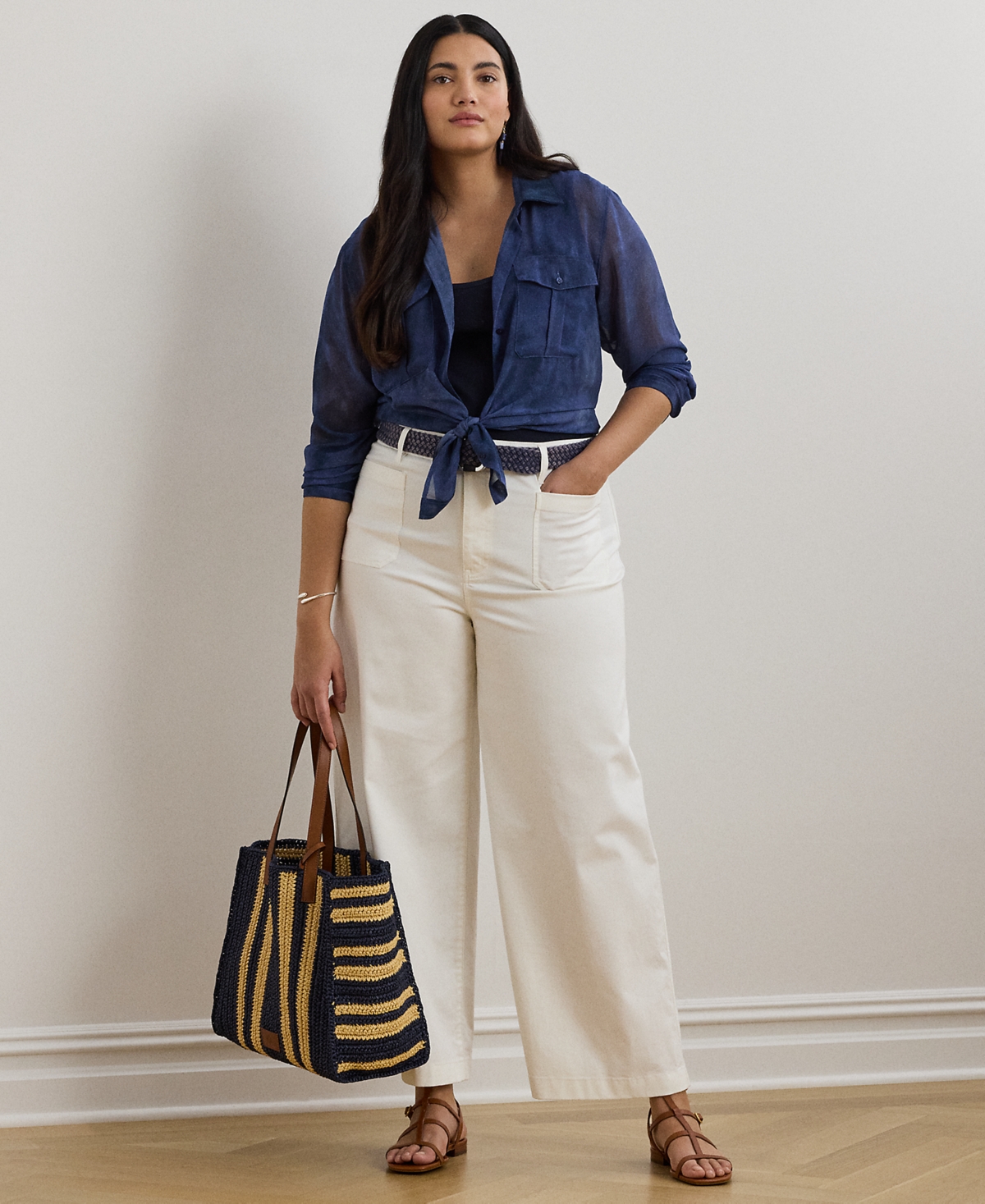Shop Ralph Lauren Plus Size Stretch Chino Wide-leg Cropped Pants