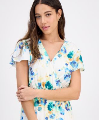 Petite Print Short-Sleeve Maxi Dress