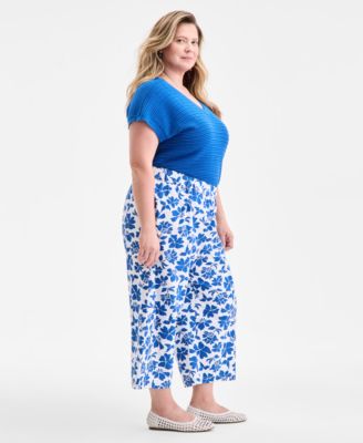 Plus Size Floral-Print Wide-Leg Pants, Exclusively at Macy's