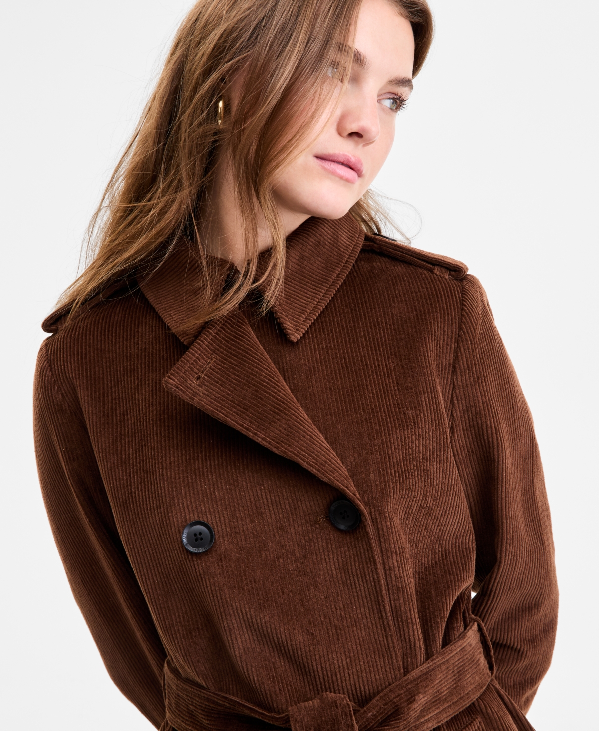 Bcbgmaxazria Women's Belted Corduroy Trench Coat In Brown