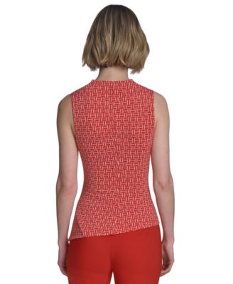 Women's Printed Cowlneck Sleeveless Top