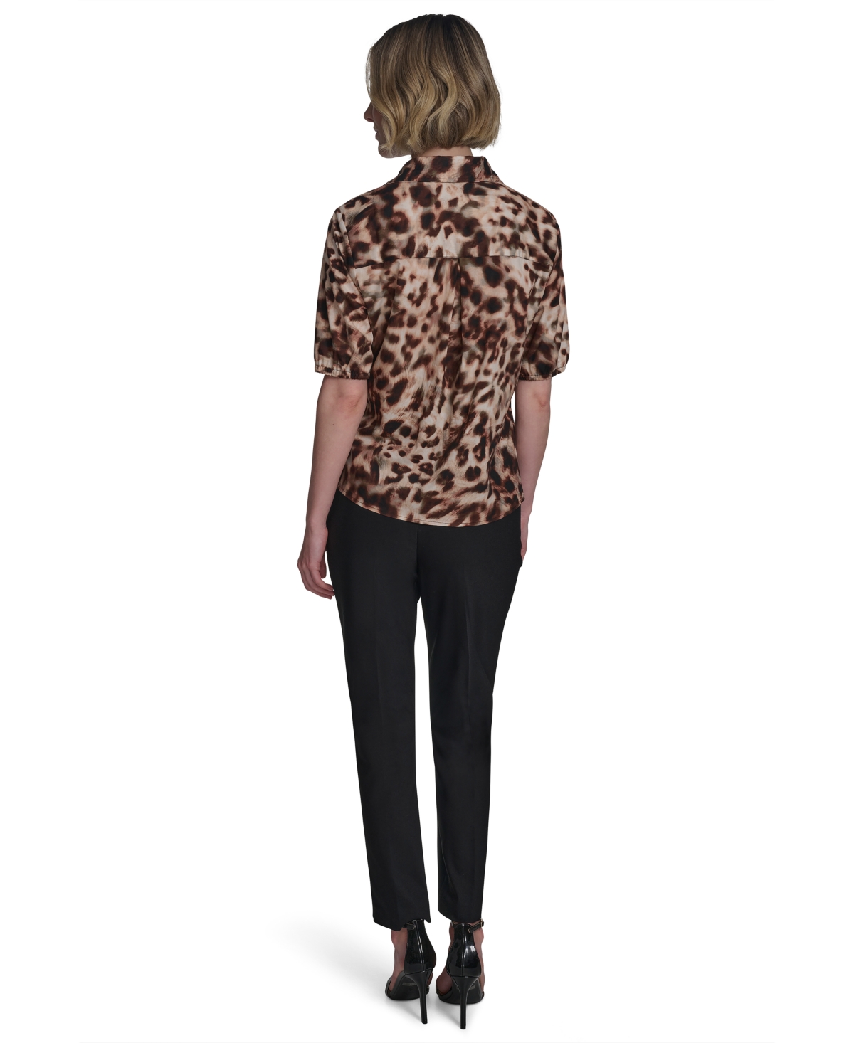 HALSTON WOMEN'S COTTON PRINTED ELBOW-SLEEVE BUTTON-FRONT BLOUSE 