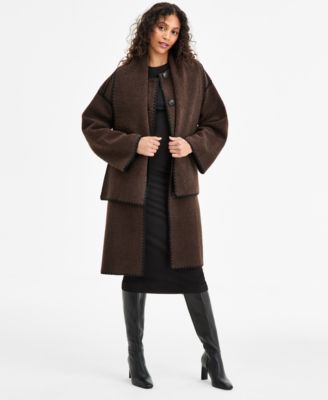 Women's Button-Front Edge-Stitch Scarf Coat