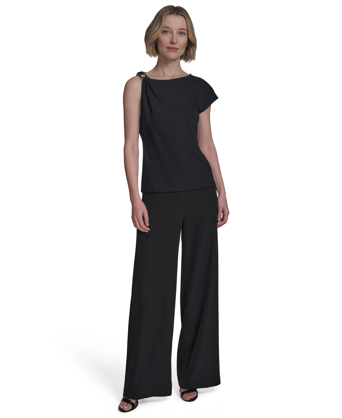 Halston Women's Asymmetric One-shoulder Hardware Top In Black