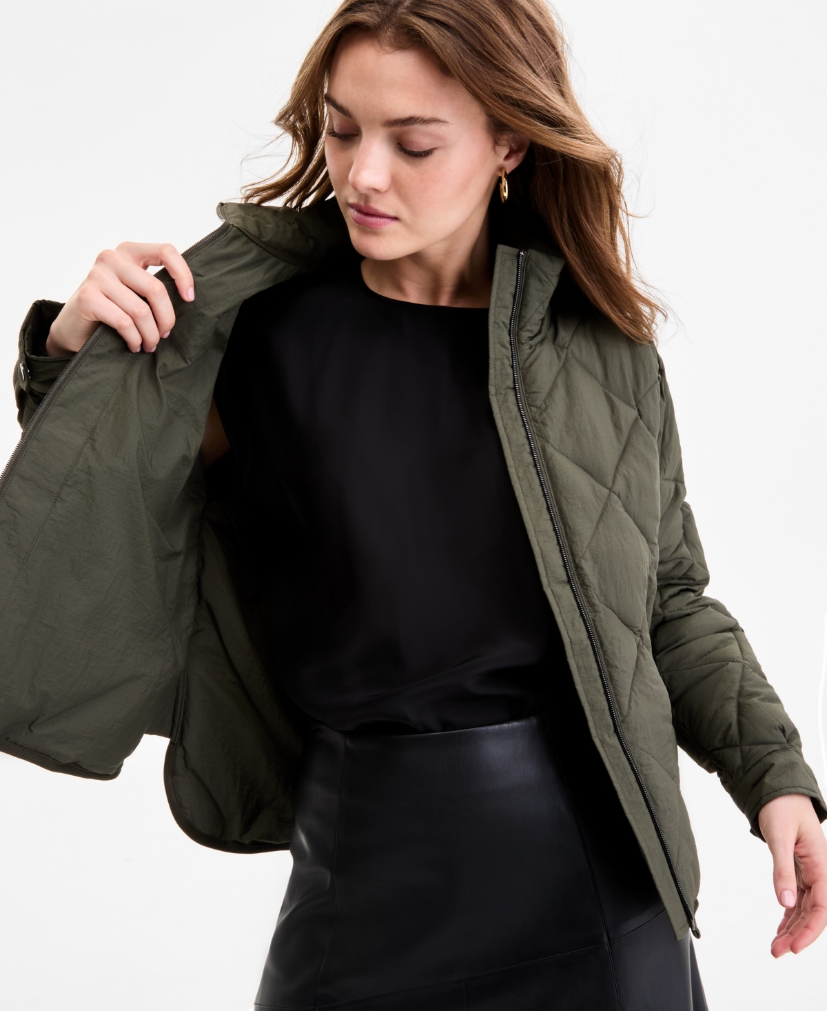 Bcbgmaxazria Women's Cropped Diamond Quilted A-line Jacket, Exclusively At Macy's In Green