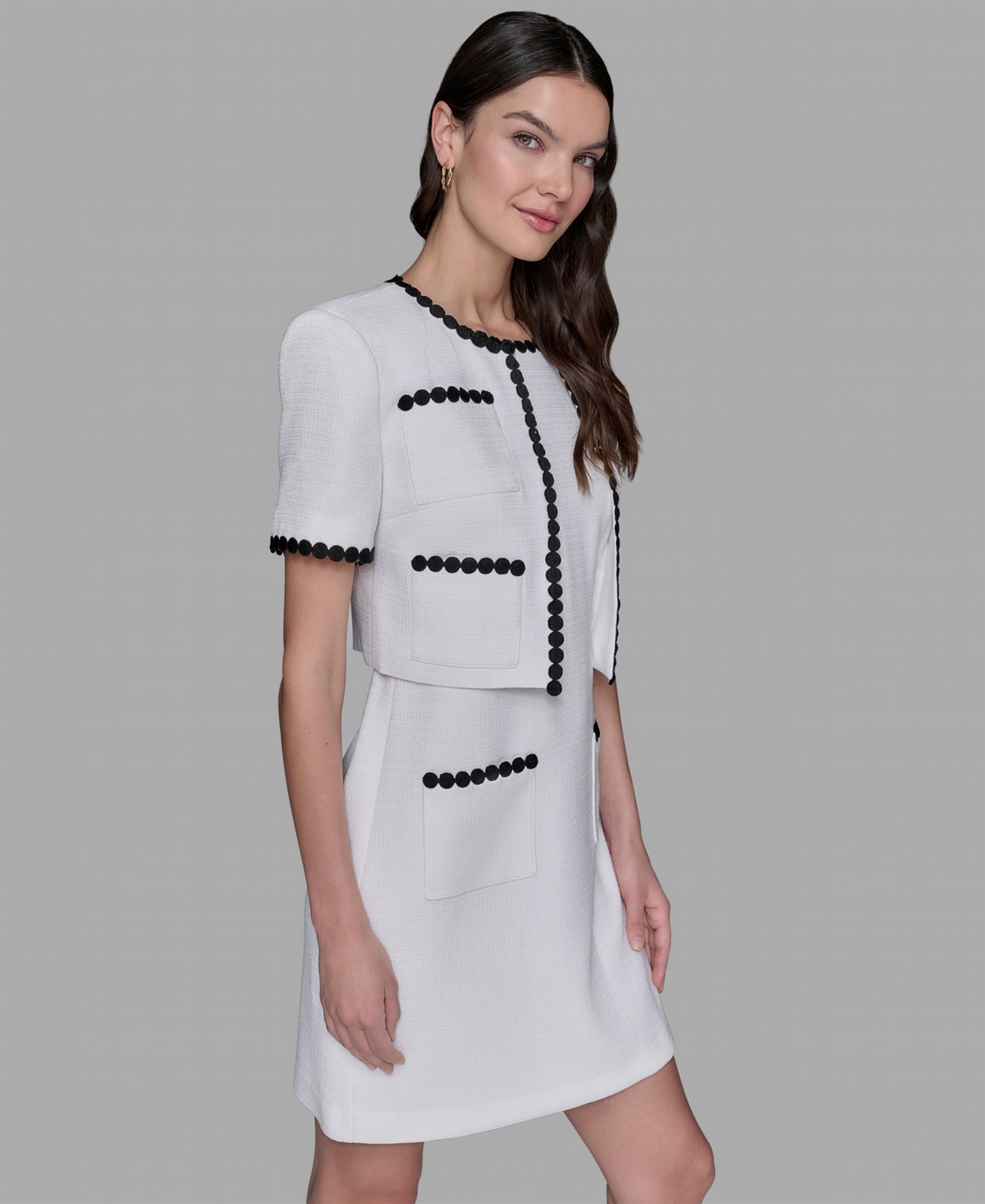 Karl Lagerfeld Women's Contrast-trim Short-sleeve Jacket In White