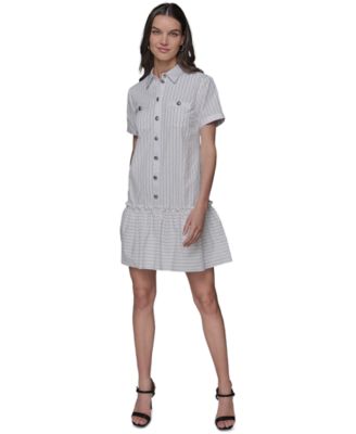 Women's Embellished Shirred Shirtdress