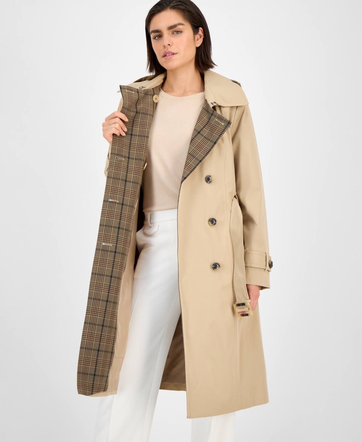 London Fog Women's Double-breasted Belted Trench Coat In Gray