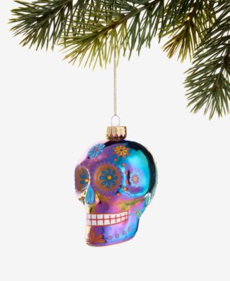 Holiday Lane - Day of the Dead Glass Colorful Skull Ornament