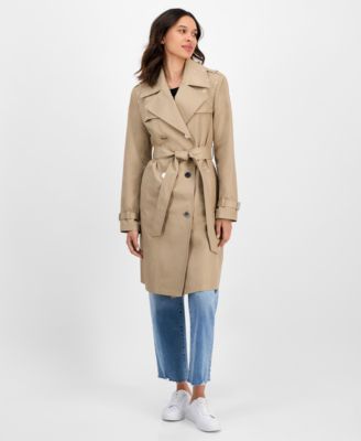 Women's Double-Breasted Studded Belted Trench Coat