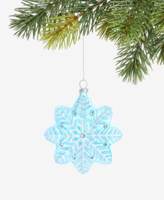 Holiday Lane - Enchanted Emerald Blue Glass Snowflake Ornament