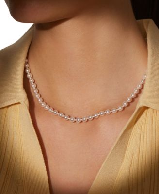 Silver-Tone Imitation Pearl  & Cubic Zirconia Clasp 16" Strand Collar Necklace, Exclusively at Macy's