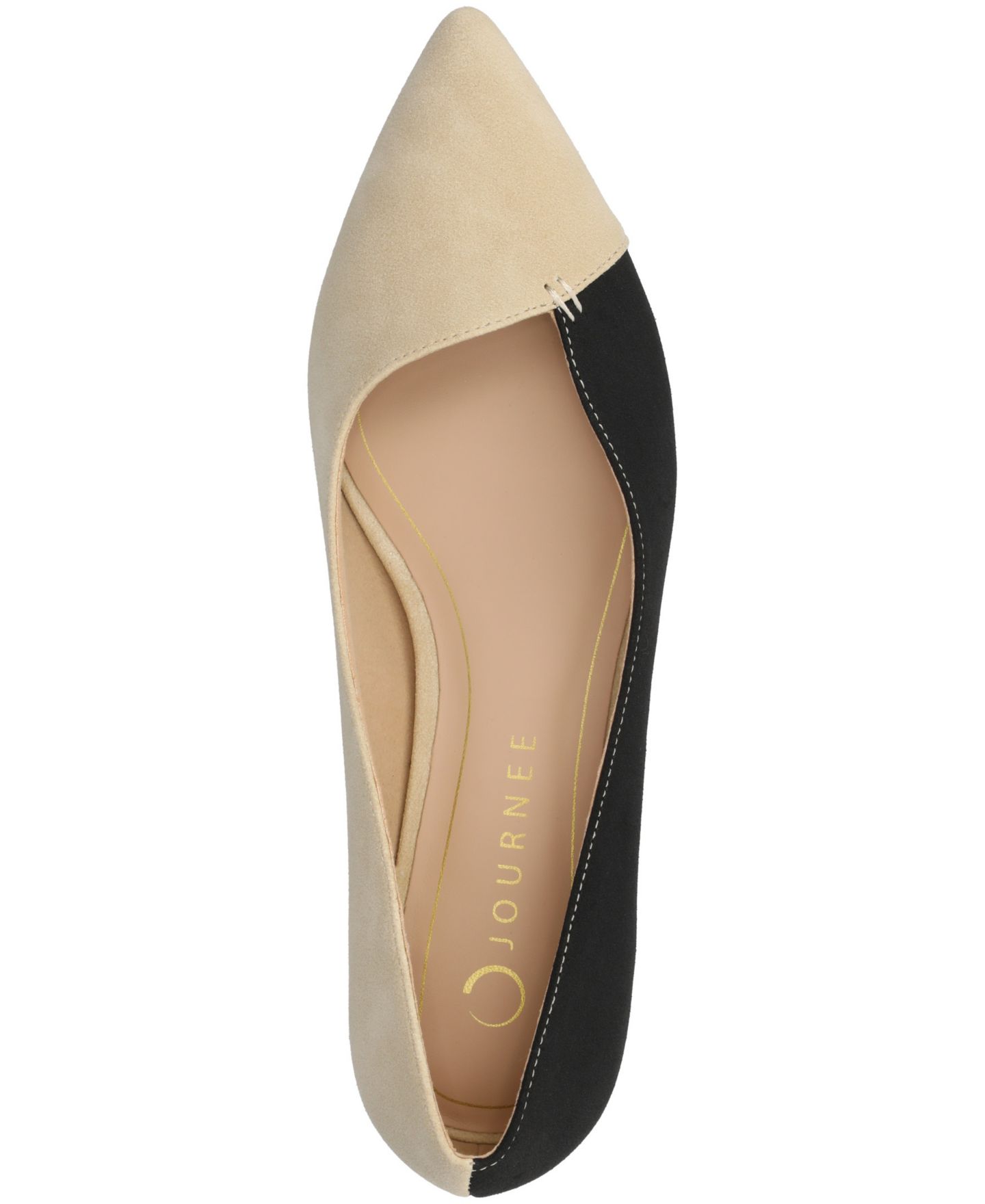 Женские туфли Journee Collection Carmin Block Heel Pointed Toe Flats, цвет: Чёрный / Песочный — фото 4