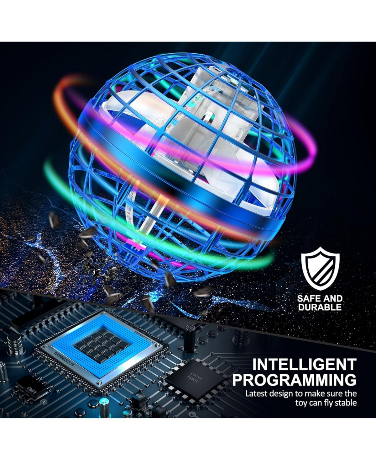 2024 Flying Orb Ball Toy – Boomerang Hover Ball with Rgb Lights, Hand-Controlled Drone for Kids & Adults (Blue)