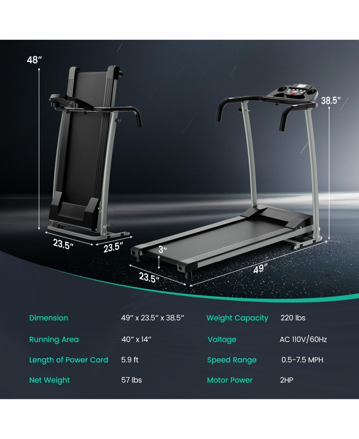Folding Electric Treadmill with Led Display – Compact Design for Easy Storage and Fitness