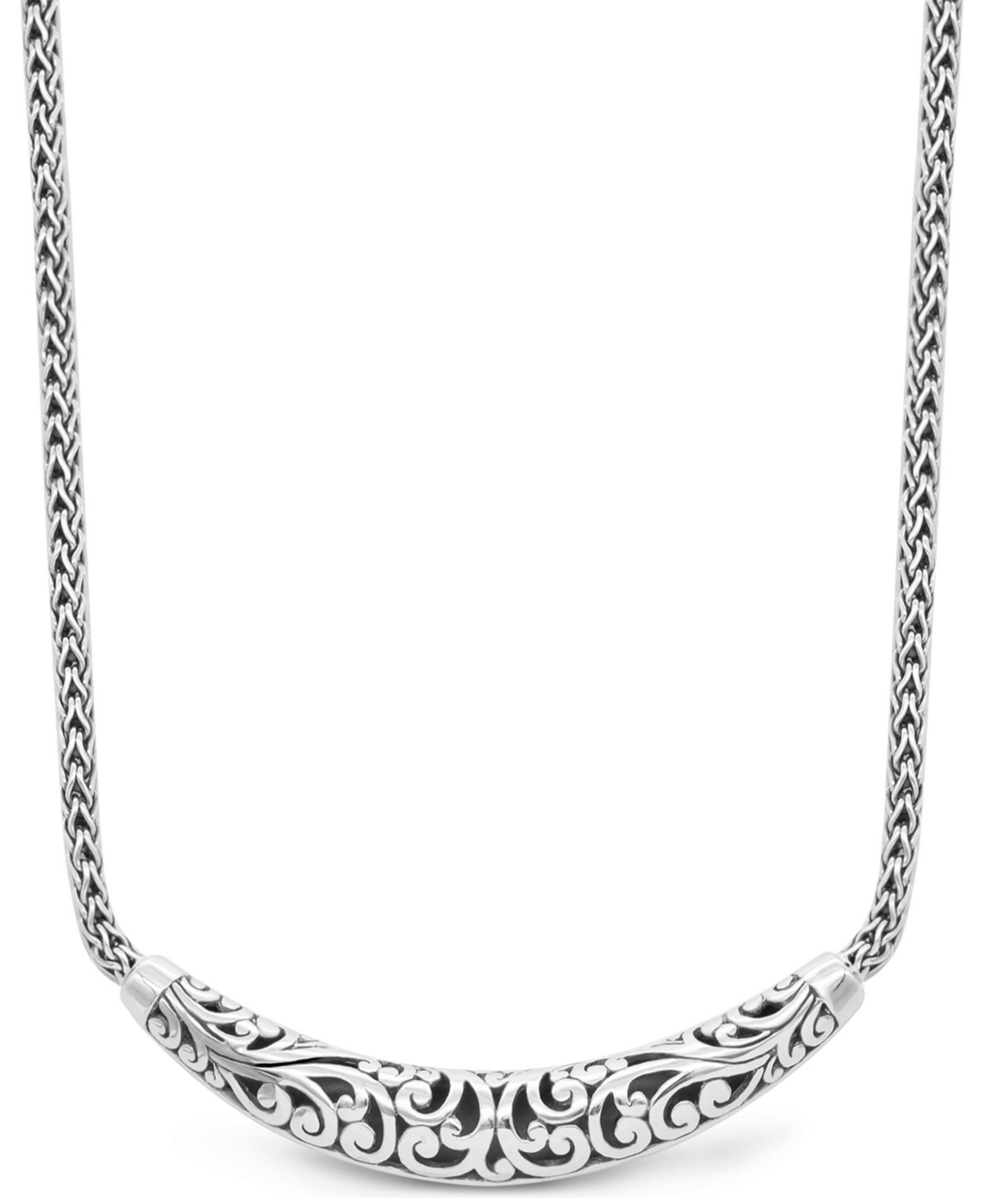 Bali Filgree with Dragon Bone Chain Necklace in Sterling Silver, 16 in adj to 18 in - Silver