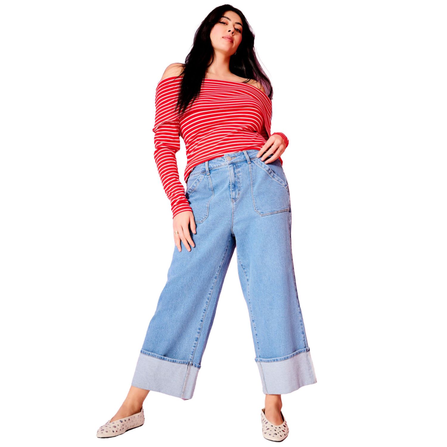 Women's June and Vie Wide-Leg Cropped Cuffed Jeans