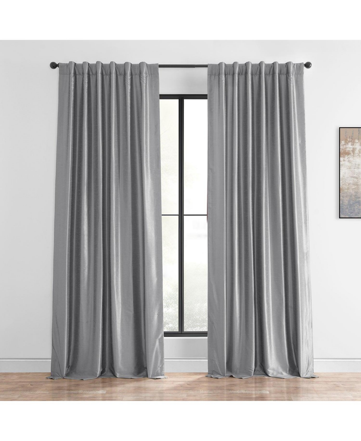 Half Price Drapes Storm Grey Vintage Textured Faux Dupioni Silk Curtain In Grey