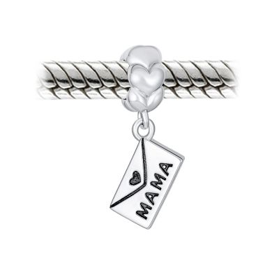 Set of 2 Envelope Heart MAMA Dangle & Open Heart-Shape I Love You Bead Charm Gold Plated Silver