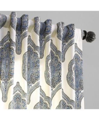 Arabesque Blue Emblem Printed Cotton Room Darkening Curtain