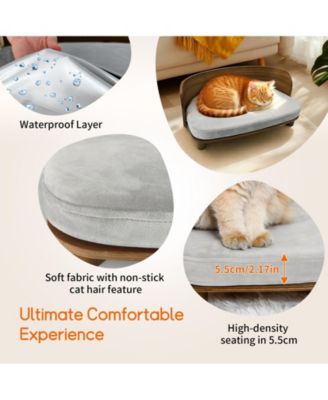 Wooden Elevated Cat&Dog Bed Stool With Pad for Indoor Pets