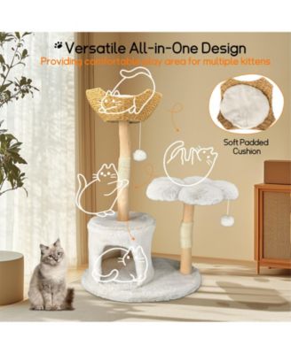 Solid Wood Cat Tree Tower for Indoor Cats With Soft Cushions