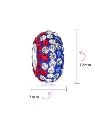 Set of 2 Red White Blue Crystal Bead Charm Spacer Sterling Silver Core