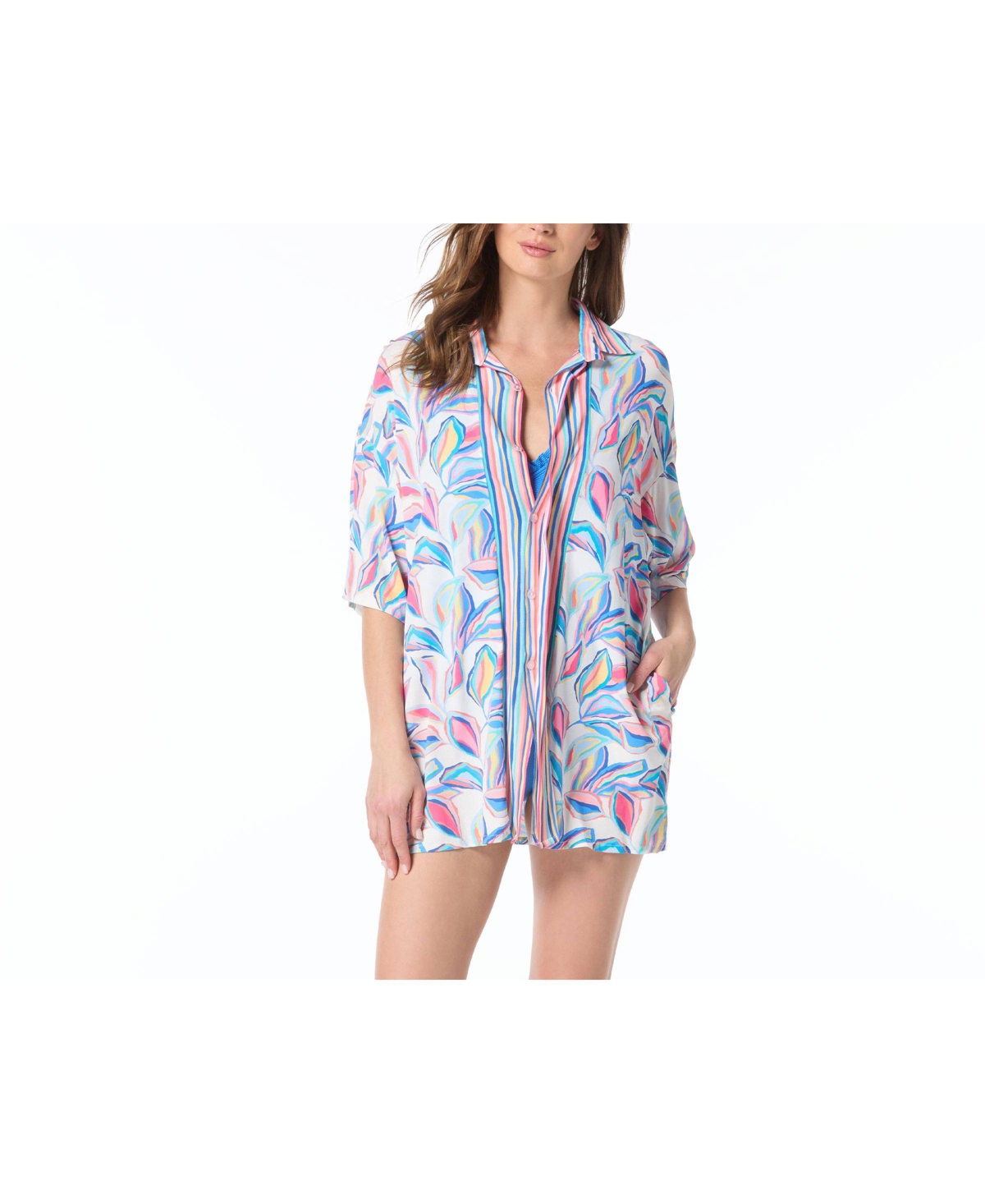 Women's Swim Cover Up Shirt - 970-multi
