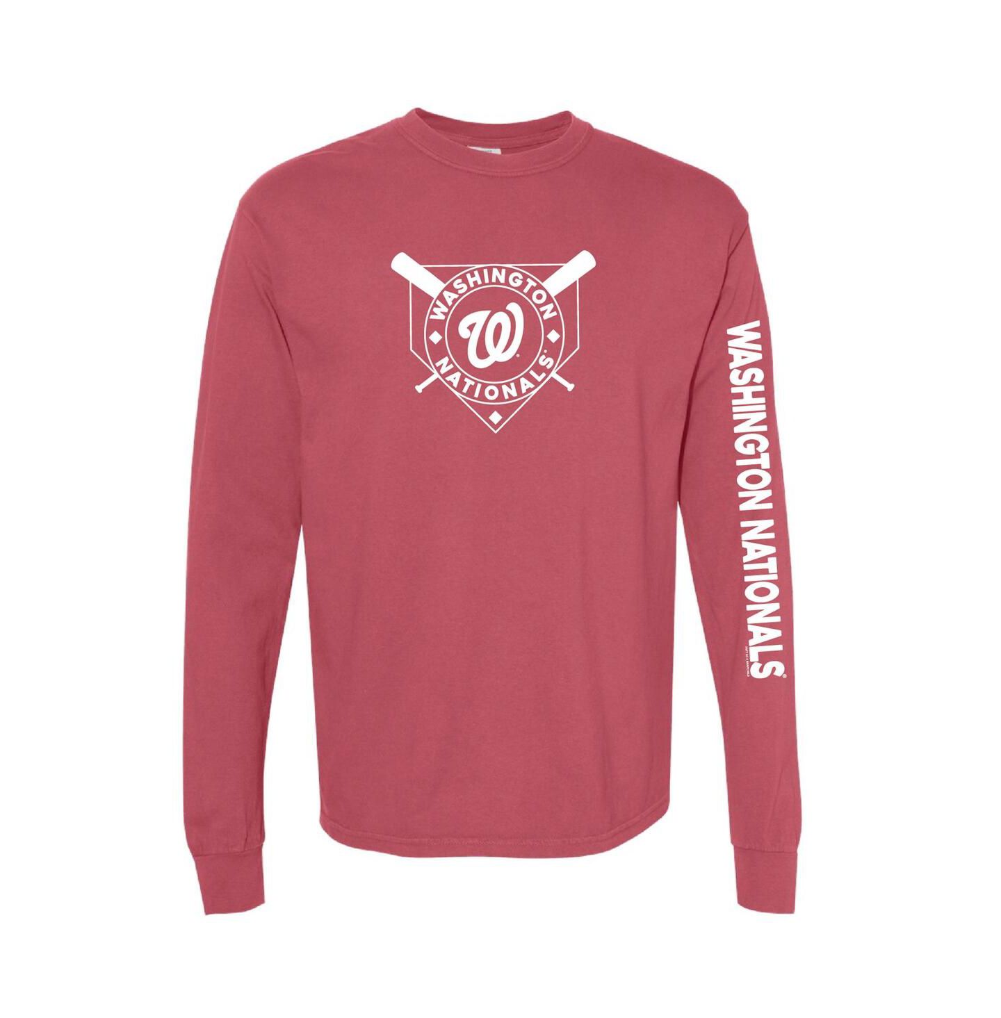 Женская футболка Soft As A Grape Red Washington Nationals Pigment Dye Long Sleeve — фото 1
