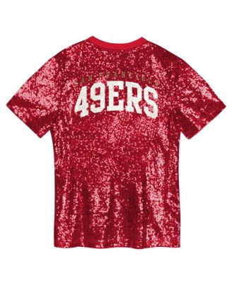 Big Girls Scarlet San Francisco 49ers Wordmark Sequin V-Neck T-Shirt