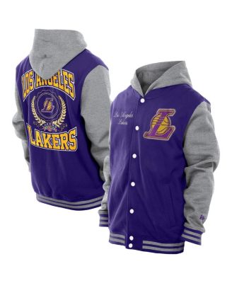New Era - Men's Purple Los Angeles Lakers Throwback Prep Chenille Full-Snap Hooded Varsity Jacket