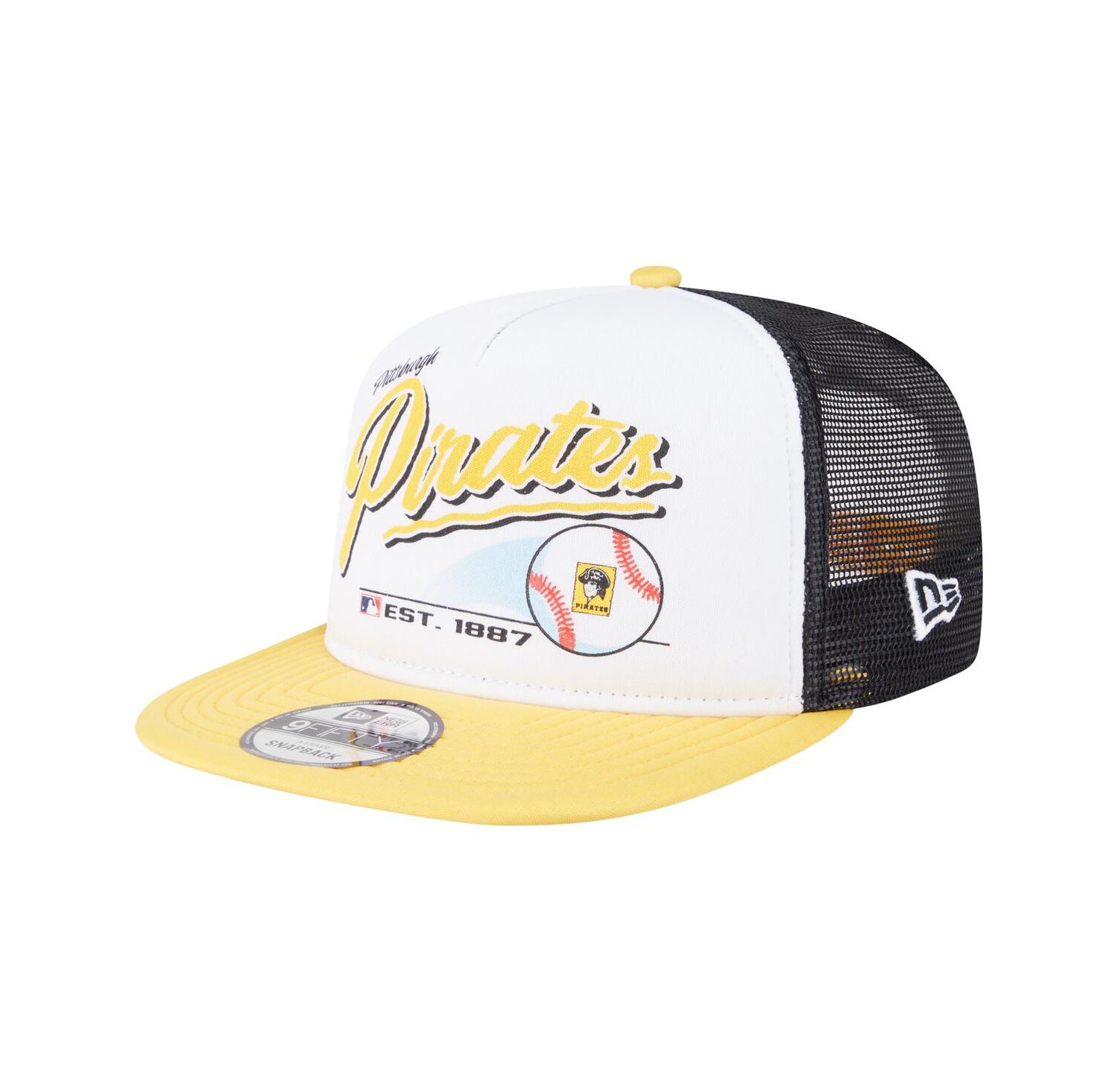 Men's White/Gold Pittsburgh Pirates Retro Script Trucker 9FIFTY Snapback Hat
