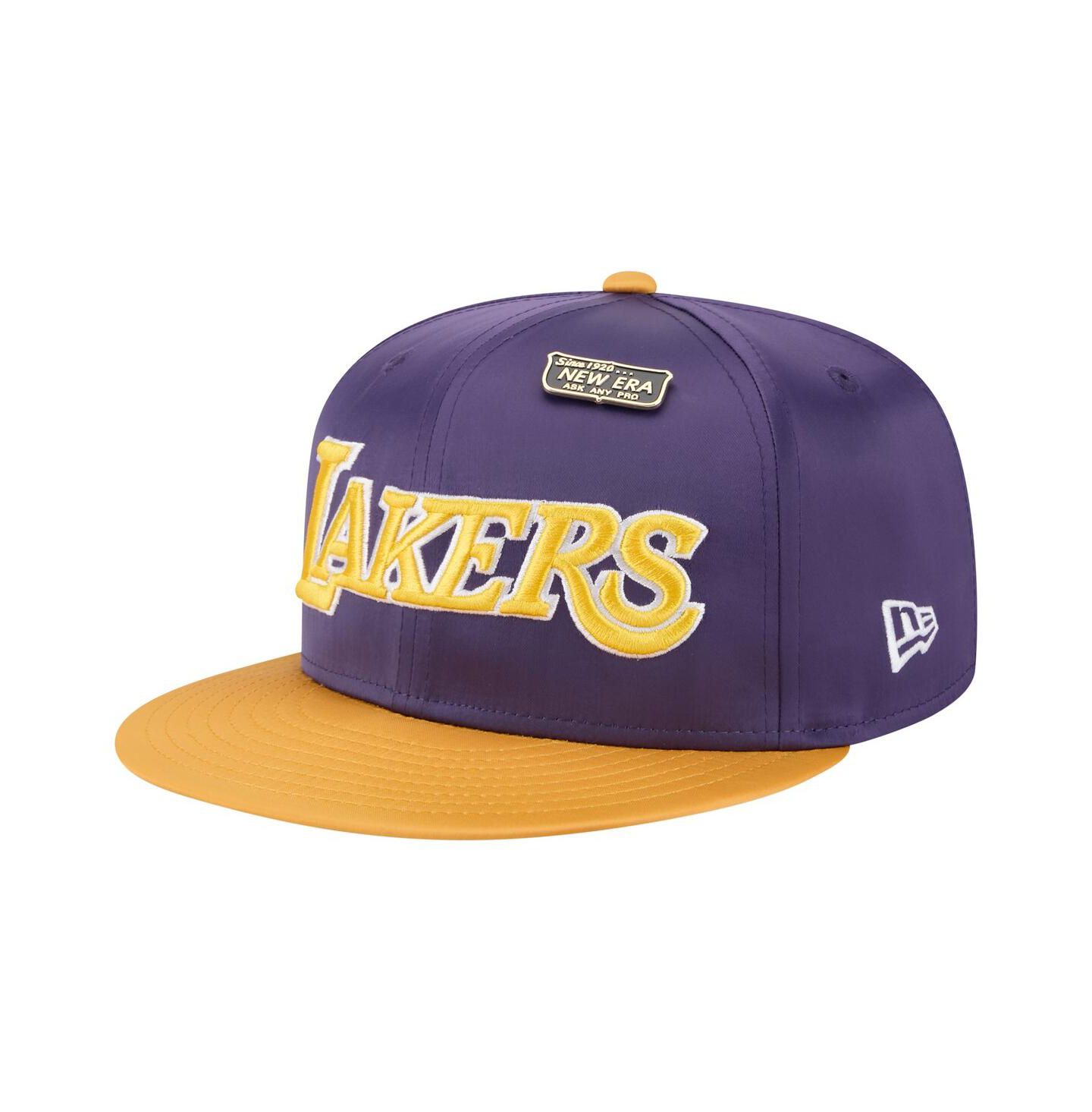 Мужская кепка New Era Purple/Gold Los Angeles Lakers Throwback Satin Vintage Pin Two-Tone 59FIFTY Fitted Hat — фото 3