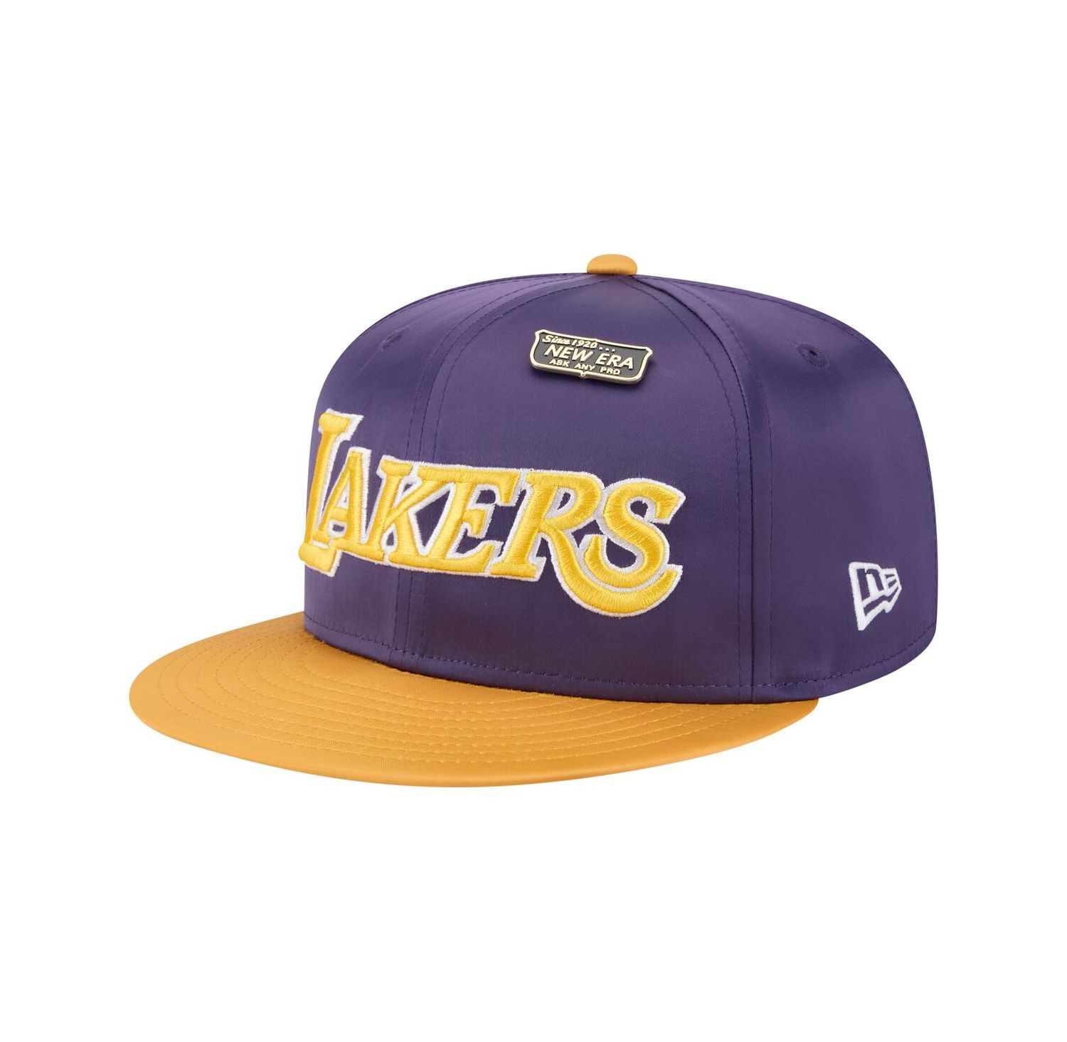 Men's Purple/Gold Los Angeles Lakers Throwback Satin Vintage Pin Two-Tone 59FIFTY Fitted Hat