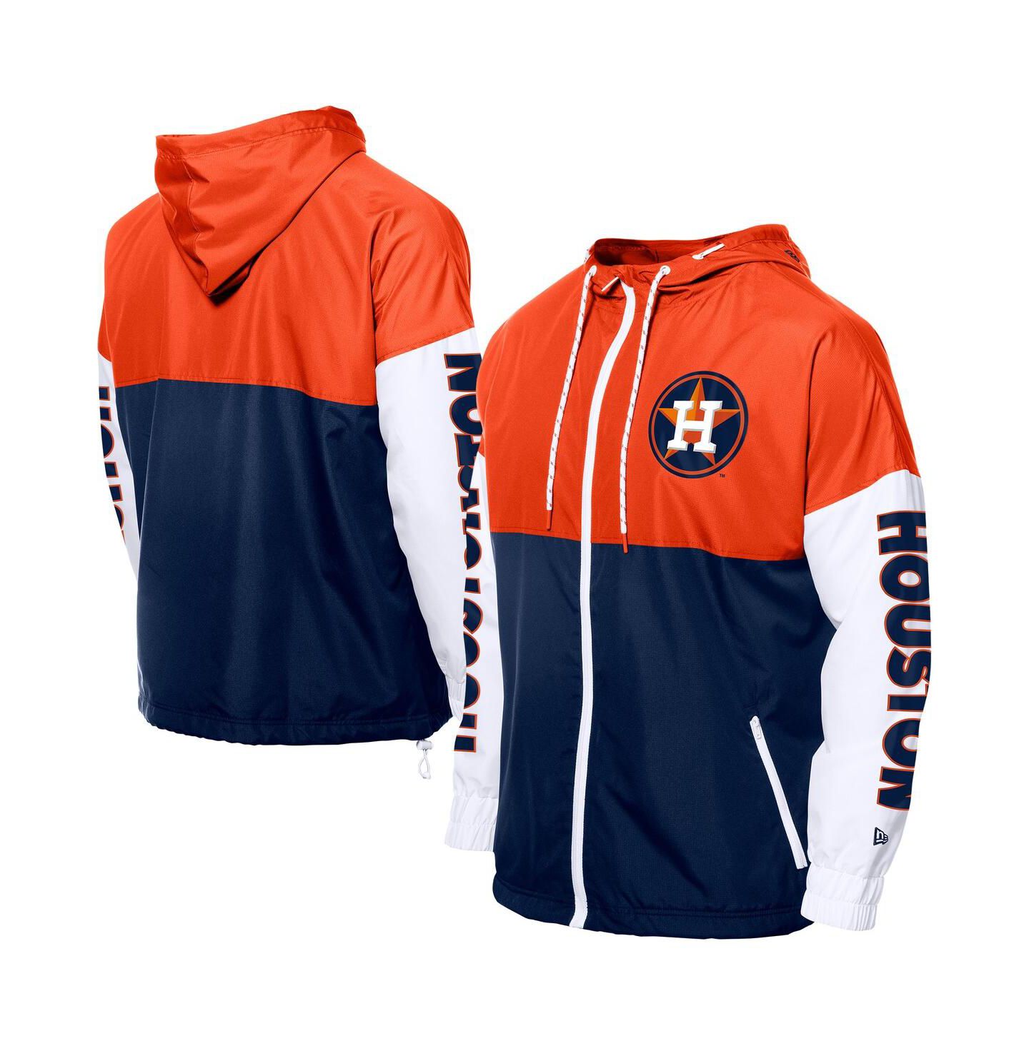 Мужские худи New Era Navy/Orange Houston Astros Color Block Full-Zip Windbreaker Jacket — фото 1