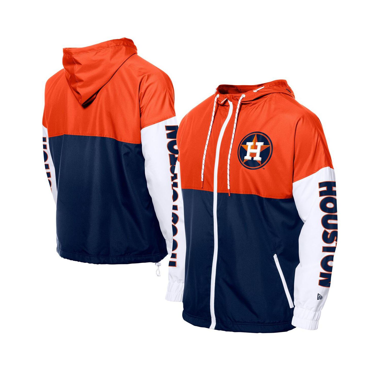 Men's Navy/Orange Houston Astros Color Block Full-Zip Hoodie Windbreaker Jacket